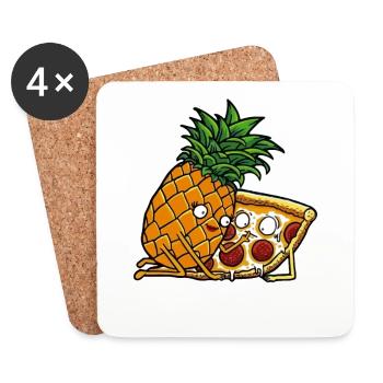 Pizza und Ananas - Untersetzer (4er-Set) - Weiß - Vorne
