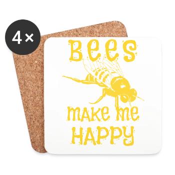 Bees make me happy, Bienen, Imker, Geschenk - Untersetzer (4er-Set) - Weiß - Vorne