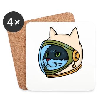 Astro cat - astronaute - chat - chaton - espace - Dessous de verre (lot de 4) - blanc - Devant