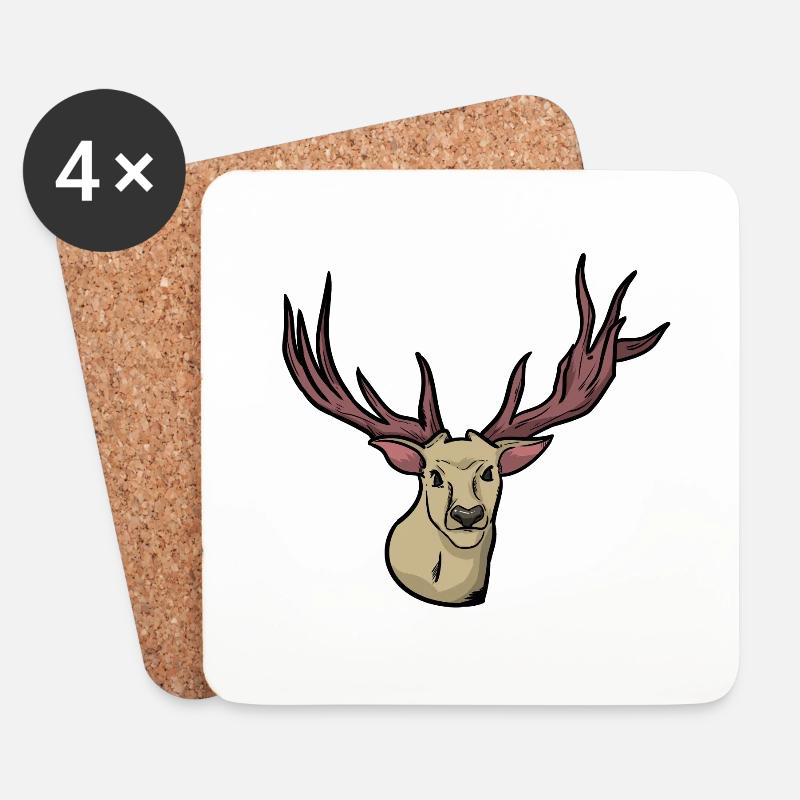 Unheimlich - Rentier - Hirsch - Hirschgeweih - Untersetzer (4er-Set) - Weiß