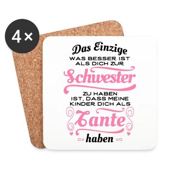 Super sœur, tante géniale - Cadeau - Dessous de verre (lot de 4) - blanc - Devant