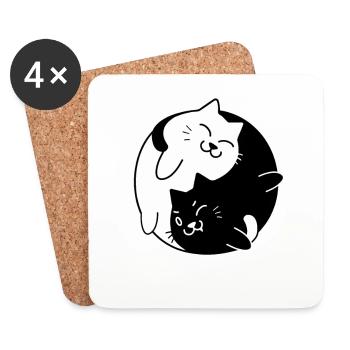 Yin Yang Katzen-niedliches T-Shirt für Katzen-Liebhaber - Untersetzer (4er-Set) - Weiß - Vorne