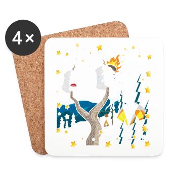 Happy Camper Marshmallow Lagerfeuer Geschenk Shirt - Untersetzer (4er-Set) - Weiß - Vorne