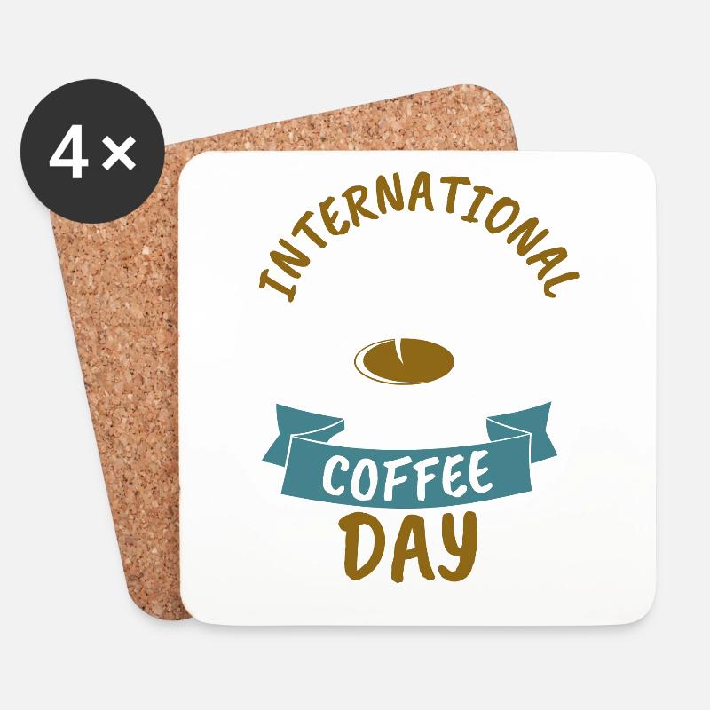 Internationaler Tag des Kaffees - Untersetzer (4er-Set) - Weiß