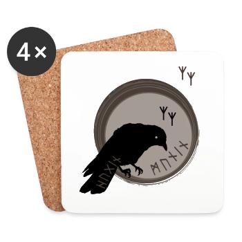The ravens of Odin symbol Hugin and Munin - Coasters (set of 4) - white - Front