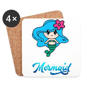 Sirène poisson mer sirène idée cadeau - Dessous de verre (lot de 4) - blanc - Devant