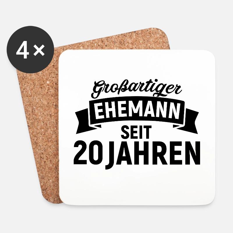 20. Hochzeitstag - Untersetzer (4er-Set) - Weiß