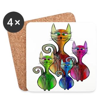 chats - Dessous de verre (lot de 4) - blanc - Devant