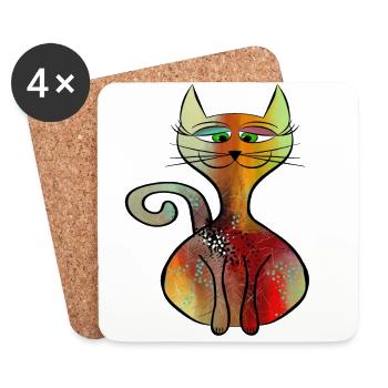chat - Dessous de verre (lot de 4) - blanc - Devant