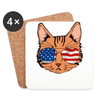 Chat avec lunettes de soleil Etats-Unis Amour du chat - Dessous de verre (lot de 4) - blanc - Devant
