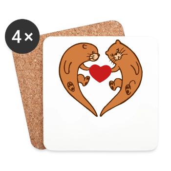 Otter Herz Otten Meerbewohner Positivität Geschenk - Untersetzer (4er-Set) - Weiß - Vorne