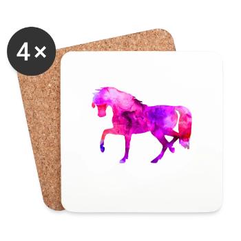 Pferd lustige Tiere blau-rosa Aquarell T Shirt Kin - Untersetzer (4er-Set) - Weiß - Vorne