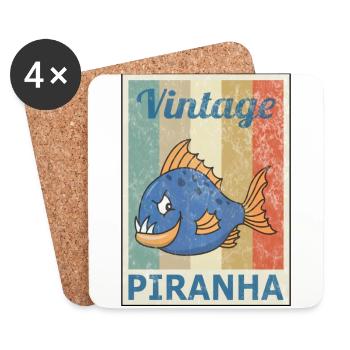 Piranha Vintage Style rétro Grunge - Dessous de verre (lot de 4) - blanc - Devant