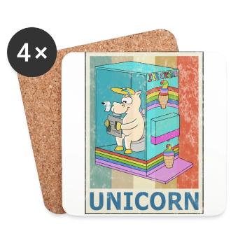 Licorne, cru, retro, style, grunge, licornes - Dessous de verre (lot de 4) - blanc - Devant