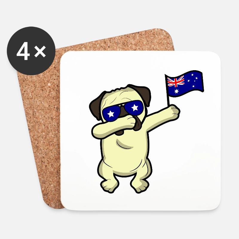 Australien Dabbing Hund Mops Geschenk Weltmeister - Untersetzer (4er-Set) - Weiß