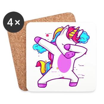 Unicorn Dabbing mignon - cadeau drôle - Dessous de verre (lot de 4) - blanc - Devant