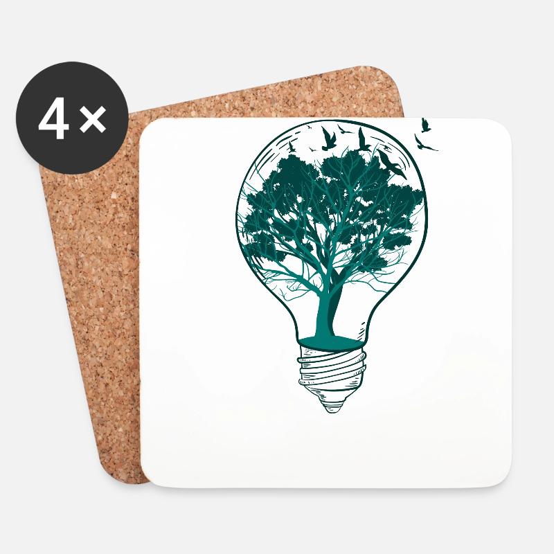 Glühbirne Natur Baum - Untersetzer (4er-Set) - Weiß