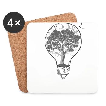 Lightbulb Trees Black White - Coasters (set of 4) - white - Front