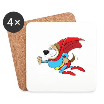 Superhelden T-Shirt Hunde Geschenk Superpower - Untersetzer (4er-Set) - Weiß - Vorne