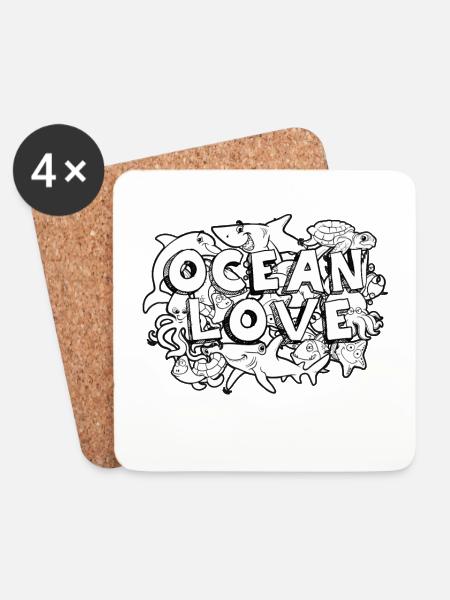 doodle Art Ocean - Coasters (set of 4) - white