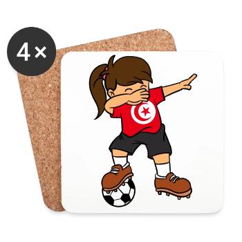 Tunesien-Fußball, der Mädchen-tunesischen Fußball abtupft - Untersetzer (4er-Set) - Weiß - Vorne