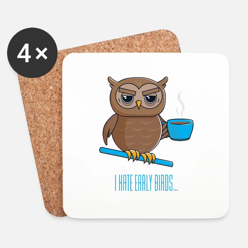Nachteule mit Kaffee - Untersetzer (4er-Set) - Weiß