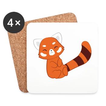 Red Panda - cat bear - sleeping - morning muffle - Coasters (set of 4) - white - Front