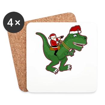 Santa riding dinosaur Trex Christmas fun - Coasters (set of 4) - white - Front