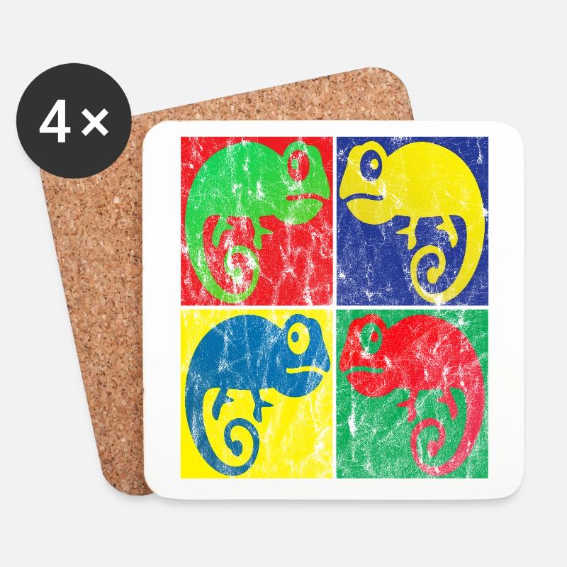 Chamäleon Pop Art - Untersetzer (4er-Set) - Weiß