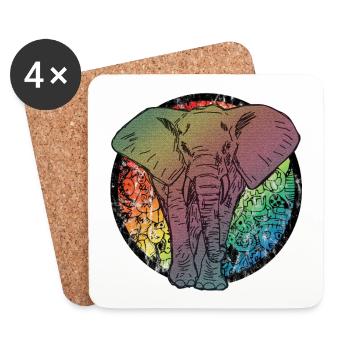 Caricature d'éléphant - Dessous de verre (lot de 4) - blanc - Devant