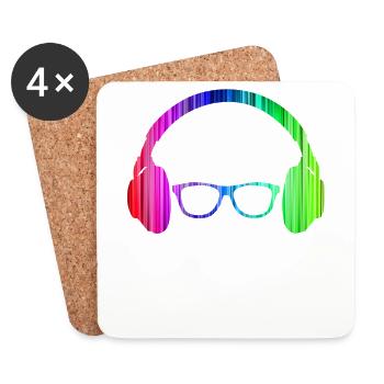 Headphones And Sunglasses Neon T-Shirt Glowing - Coasters (set of 4) - white - Front