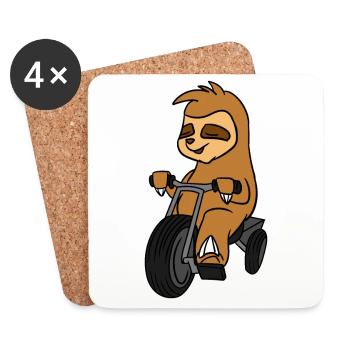 Sloth Riding Tricycle T-Shirt Animal In Trike - Coasters (set of 4) - white - Front