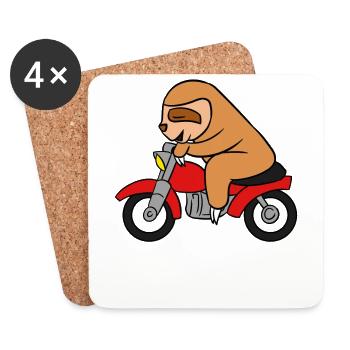 Sloth Riding Motorcycle T-Shirt Funny Animal - Coasters (set of 4) - white - Front