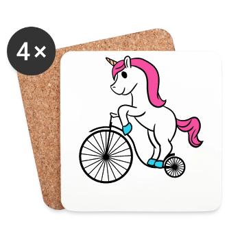 Unicorn Riding Retro Bicycle Funny Magical Unicorn - Coasters (set of 4) - white - Front