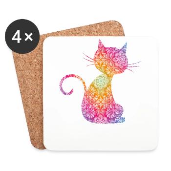 Mandala Cat - Dessous de verre (lot de 4) - blanc - Devant