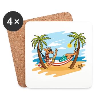 Drôle de girafe sur le cadeau de vacances d'été de plage - Dessous de verre (lot de 4) - blanc - Devant
