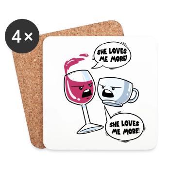 Tasse de vin de lutte d'amour d'amoureux de café de vin - Dessous de verre (lot de 4) - blanc - Devant