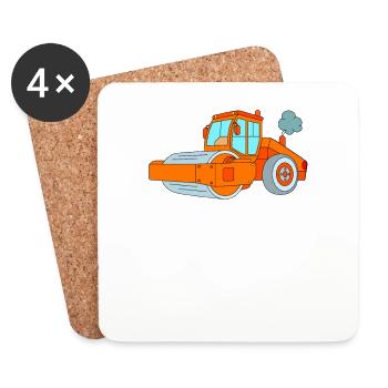 Dampfwalze - Fahrzeug Baustelle - Untersetzer (4er-Set) - Weiß - Vorne