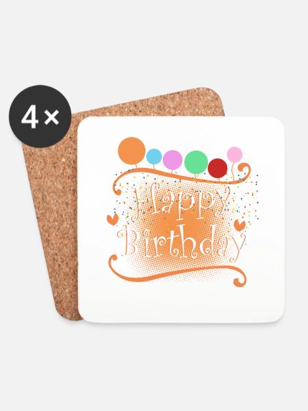 Happy Birthday - Untersetzer (4er-Set) - Weiß