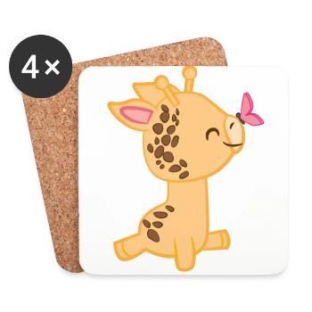 Girafe - Girafes - Girafe fan - Papillon - Dessous de verre (lot de 4) - blanc - Devant