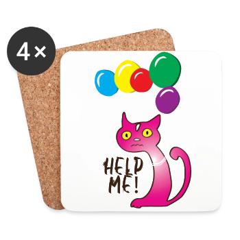 Cat Help me, Help me - Coasters (set of 4) - white - Front