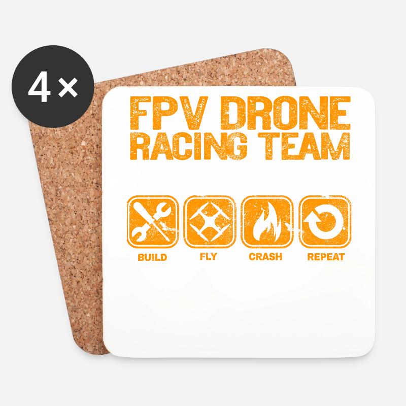 FPV Drone Build Fly Crash Repeat Geschenk Copter - Untersetzer (4er-Set) - Weiß