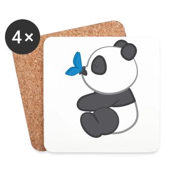 Panda - Panda T-Shirt - Pandamotiv - Schmetterling - Untersetzer (4er-Set) - Weiß - Vorne