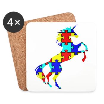 Licorne Autisme Puzzle Symbole T-Shirt Magique - Dessous de verre (lot de 4) - blanc - Devant