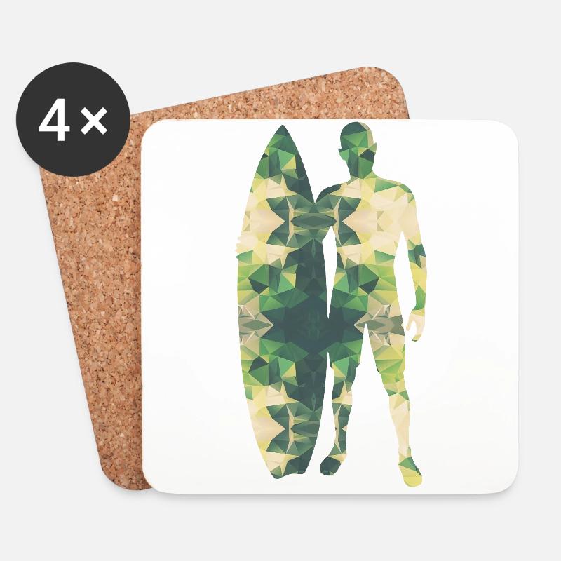 Polygon Surfer green - Coasters (set of 4) - white