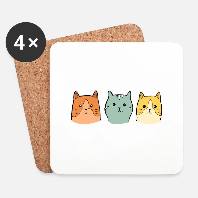 Katzen - Untersetzer (4er-Set) - Weiß