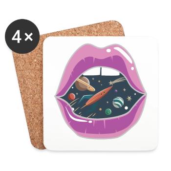 Pink lips / space - Coasters (set of 4) - white - Front