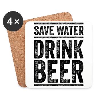 SAVE WATER DRINK BEER Drôle de chemise de bière Cadeau - Dessous de verre (lot de 4) - blanc - Devant
