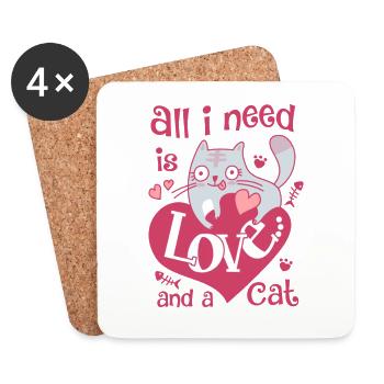 All I need is love and a cat - Coasters (set of 4) - white - Front
