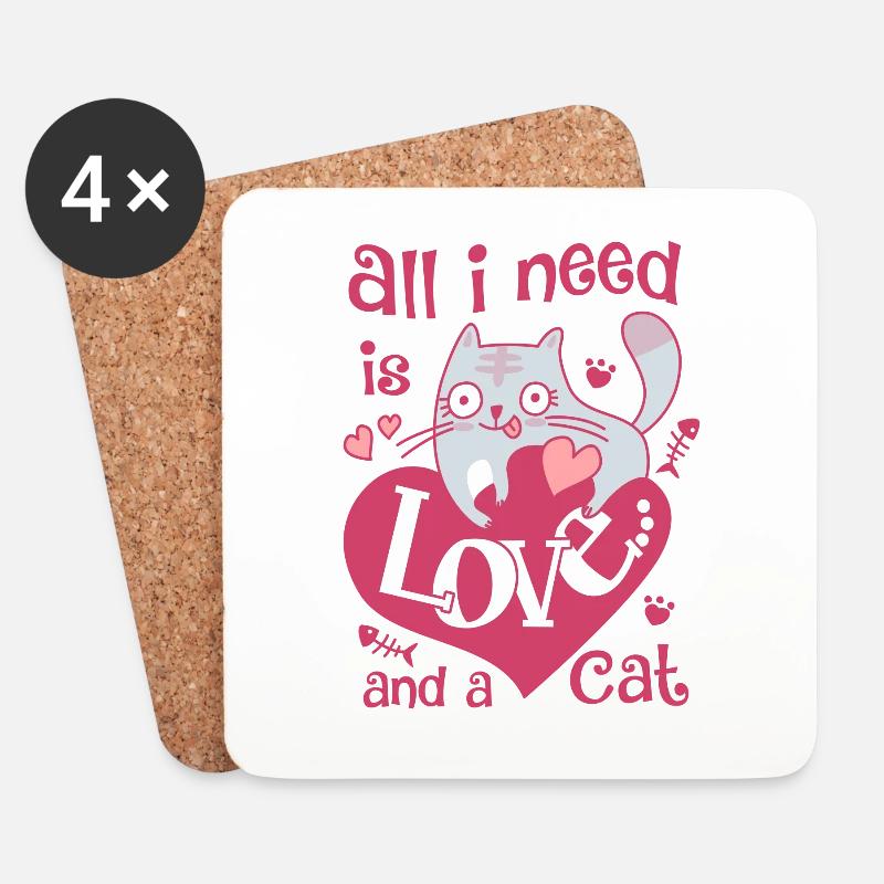 All I need is love and a cat - Untersetzer (4er-Set) - Weiß